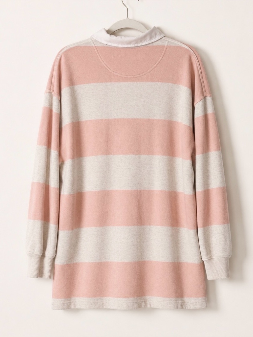 Aerie Oversized Rugby Sweatshirt Pink Ivory Stripe Collared Pullover M - Picture 5 of 7
